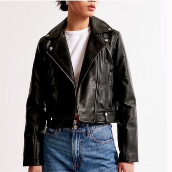 Abercrombie & Fitch Vegan Leather Black Moto Jacket - Picture 3 of 11